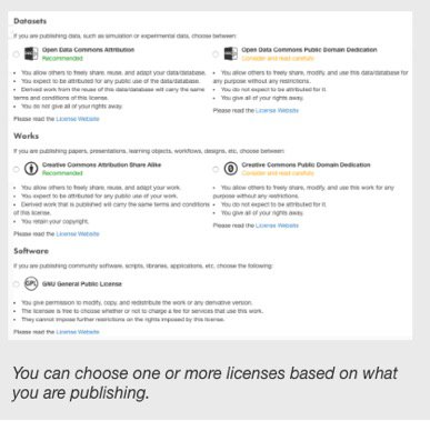 a screenshot of license options to choose when publishing